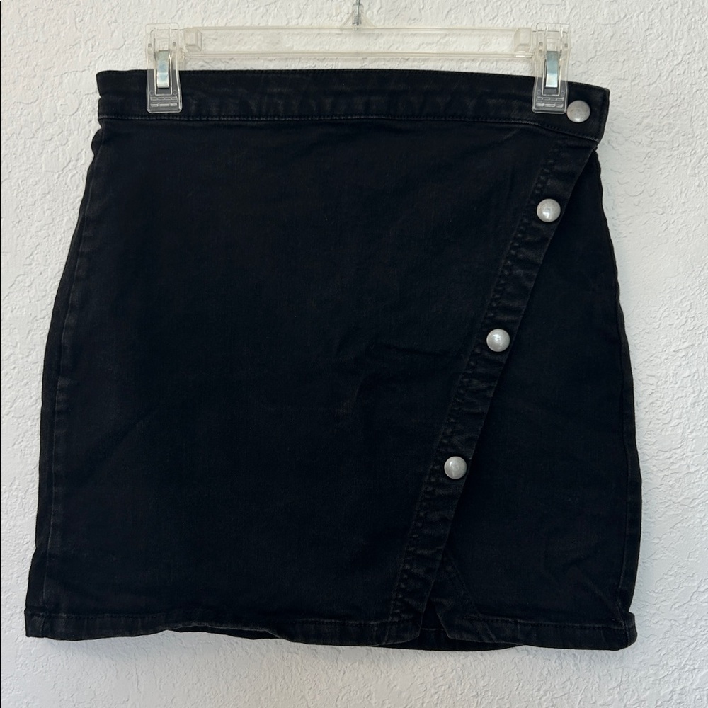 Free People Black Denim Button Wrap Mini Skirt